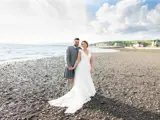 married couple on largs beach in ayrshire